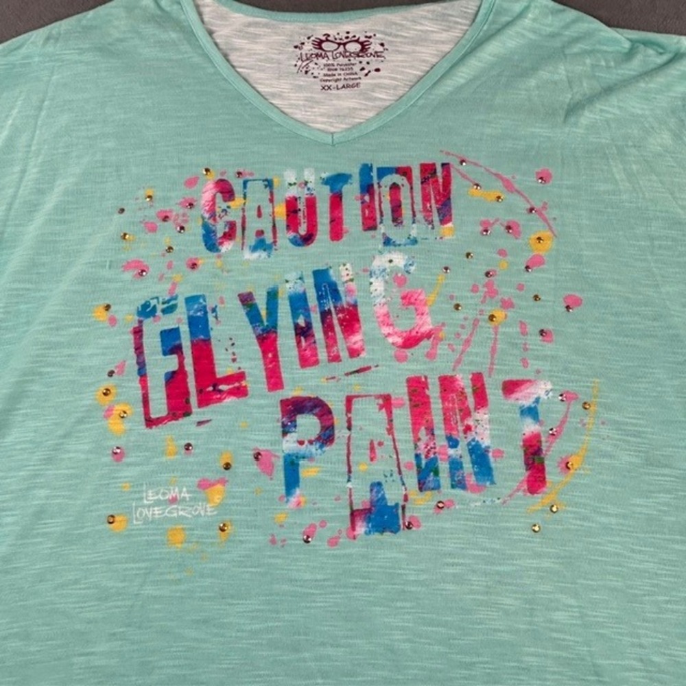 Leoma Lovegrove Women's Caution Flying Paint Art Artist Painter V-neck Shirt XXL